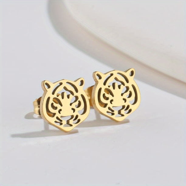 1pair Stylish Lion Animal Stainless Steel Stud Earrings - The Perfect Punk Accessory for Men!