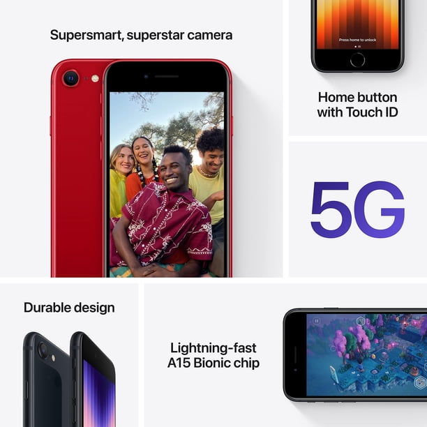 Apple iPhone SE RENOVADO de tercera generación, 64 GB, Midnight