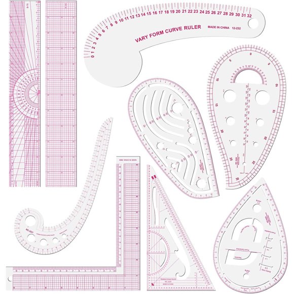 Set Reglas Costura LINXIAO 9 Piezas Acrílico Curva Francesa