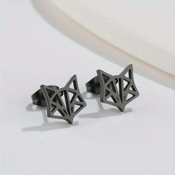 1pair Cute Origami Cat Stud Earrings For Men, Stainless Steel Kitten Earings, Animal Children Accessories