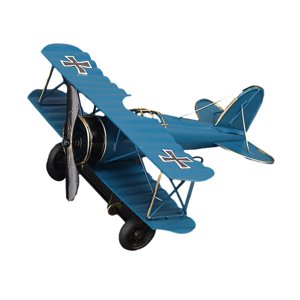 Bothyi - Modelo De Avión Vintage, Decoración Retro Del Hogar, Biplano De Metal Para Decoración De Estante De Oficina, Azul