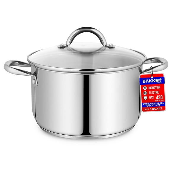 Olla Stockpot Bakken-Swiss Deluxe de acero inoxidable de 5 litros con tapa