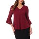 thumbnail image 1 of INSPIRE CHIC Blusa Casual Elegante para Mujer Cuello en V Mangas Acampanadas Encaje Floral Tops Formales L Burdeos, 1 of 6
