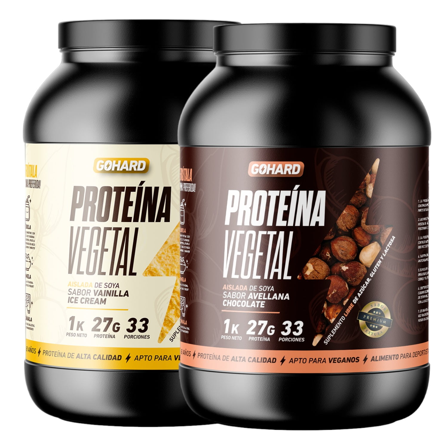 Gohard - Pack Proteinas Vegetales 2kg Total 66sv Vainilla - Cookies And Cream