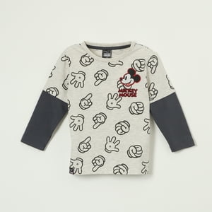Polera Manga Larga Niño Mickey Hands Gris Disney