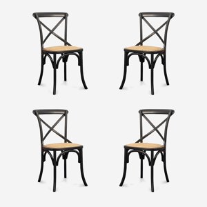 Javimate - Pack 4 Sillas De Comedor Crossback Madera Negro