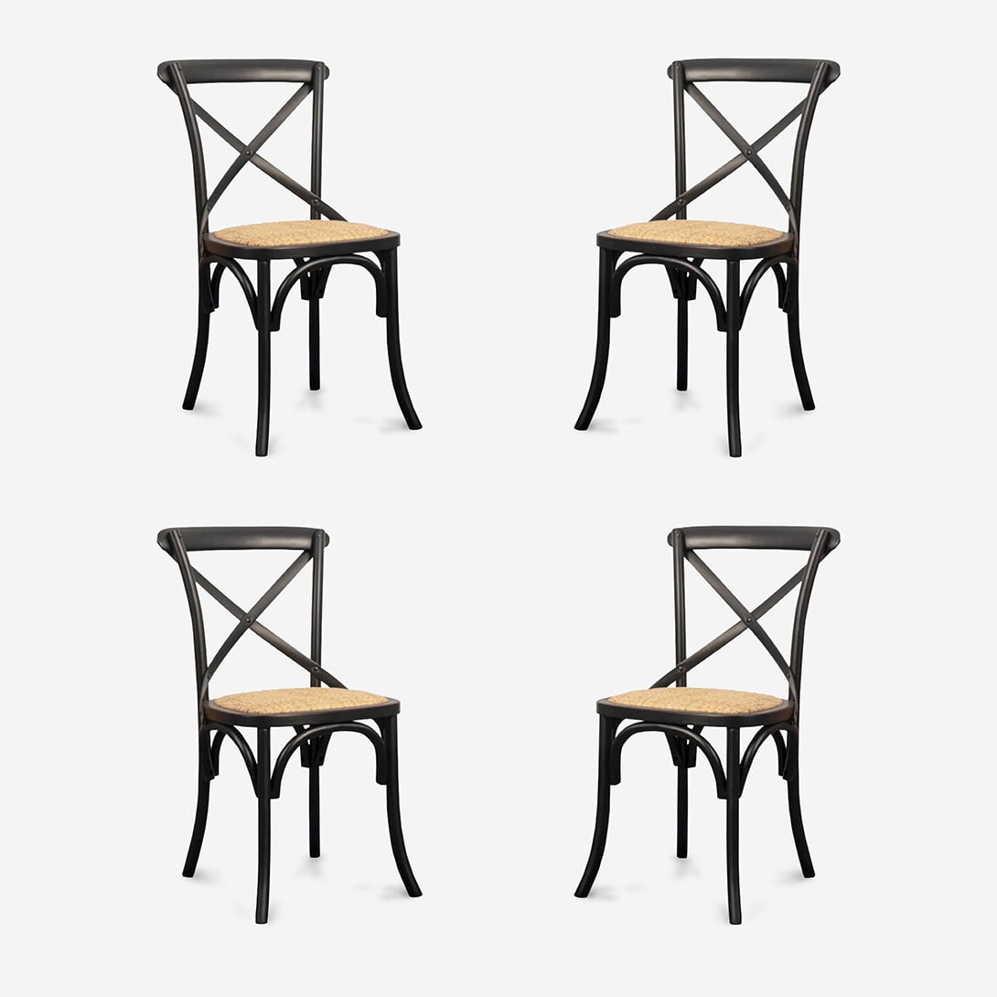 Javimate - Pack 4 Sillas De Comedor Crossback Madera Negro