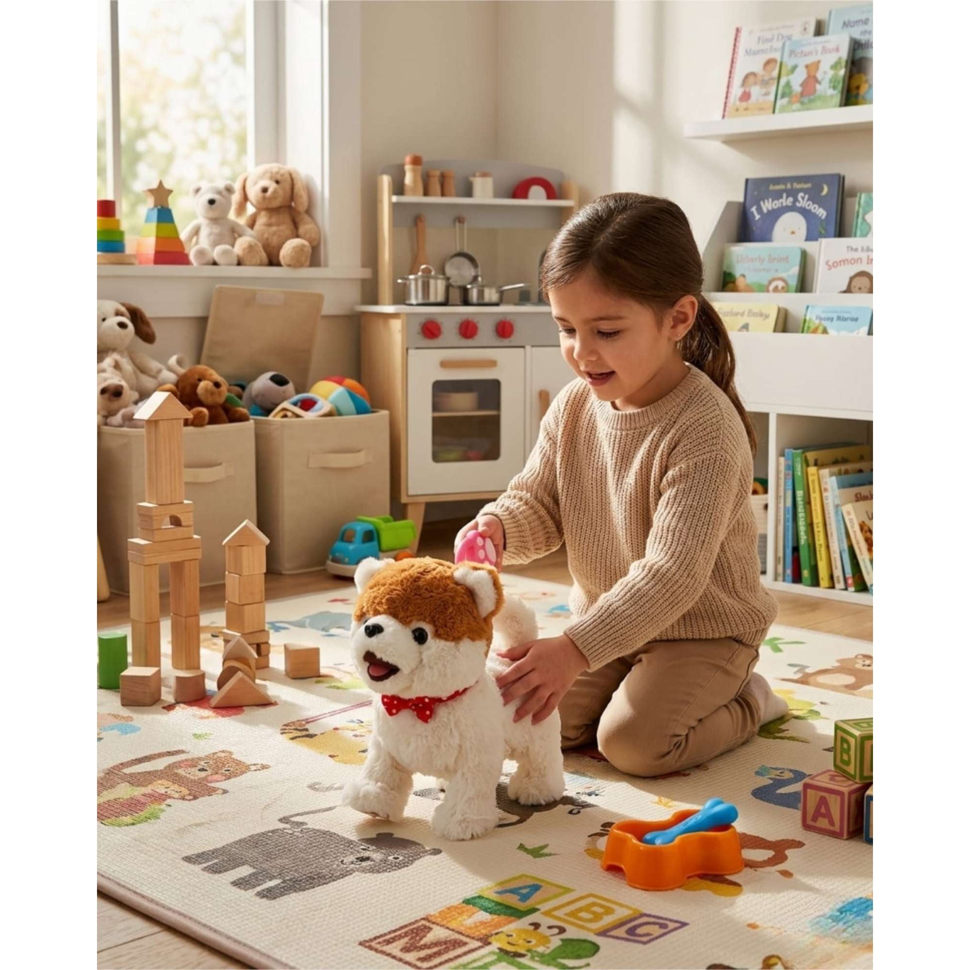 Todo Para El Hogar - Perrito Color Cafe Interactivo Con Correa Y Accesorios Para Jugar Y Cuidar