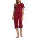 thumbnail image 2 of INSPIRE CHIC Conjunto de Pijama para Mujer Cuello Redondo Manga Corta con Pantalones Capri Ropa de Dormir Casual XL Rojo, 2 of 6