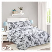 Genérico - Cubrecama Quilt Verano King - Blanco Rosas Grises Xf44