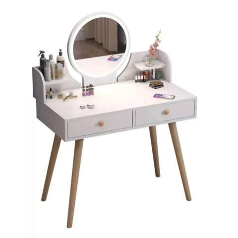 Genérico - Tocador Madera Con Espejo 60*40*73Cm Con Luz Led Sin Silla Blanco