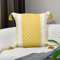 Xmhytop Almohada Bohemia (1 Pieza), 45 X 45 Cm, Material De Chenilla Felpuda Neutra, Con Funda Y Relleno Incluido, Ideal Para Sala De Estar, Sofá, Cama, Estilo A, Amarillo