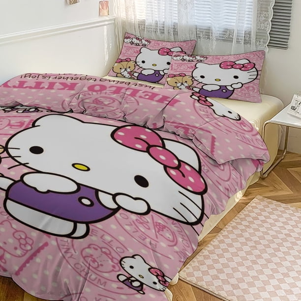 Hello Kitty Print Bedding Set Pattern Duvet Cove Set 3 Pieces 1 Quilt Cover And 2 Pillowcases for Women Men Teens