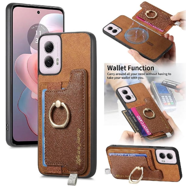 Funda Magnética Para Motorola Moto G Power 2024 5g Con Billetera Y Anillo Protector Resistente Marrón