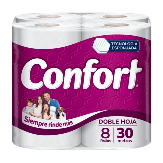 Papel Higiénico Doble Hoja 30 M 8 Un Confort