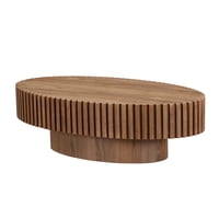 M&Ms - Modern Handcraft Drum Coffee Table Length 43.7 Inch Ellipse Coffee Table For Living Room,Oval Small Coffee Table With Sturdy Pedestal,Walnut Mdf