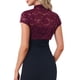 thumbnail image 3 of INSPIRE CHIC Bolero de Encaje para Mujer con Cuello Alto, Botón, Manga Corta, Cubierta de Hombros M Rojo Vino, 3 of 6