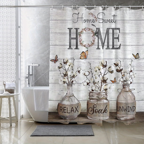 1pc Country Retro Flower Shower Curtain - Farmhouse Bathroom Decor with Waterproof Polyester Fabric and Hooks - 70.87inch x 70.87inch