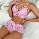 thumbnail image 1 of Floral Lace Sexy Lingerie Set, Strappy Bow Hollow Bra & Semi-sheer Boyshort Panties, Women's Sexy Lingerie & Underwear, 1 of 3