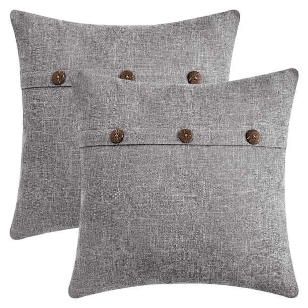 Funda de Cojines REGALWOVEN con Triple Botón Decorativo Fundas de Almohada Oblongas para Sofá Cama Gris 18" x 18"