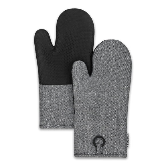 Frigidaire Sasha Guantes de Algodón y Neopreno para Horno, Resistentes al Calor, Antideslizantes, Lavables a Máquina, 33 cm × 18 cm, Negro, Juego de 2