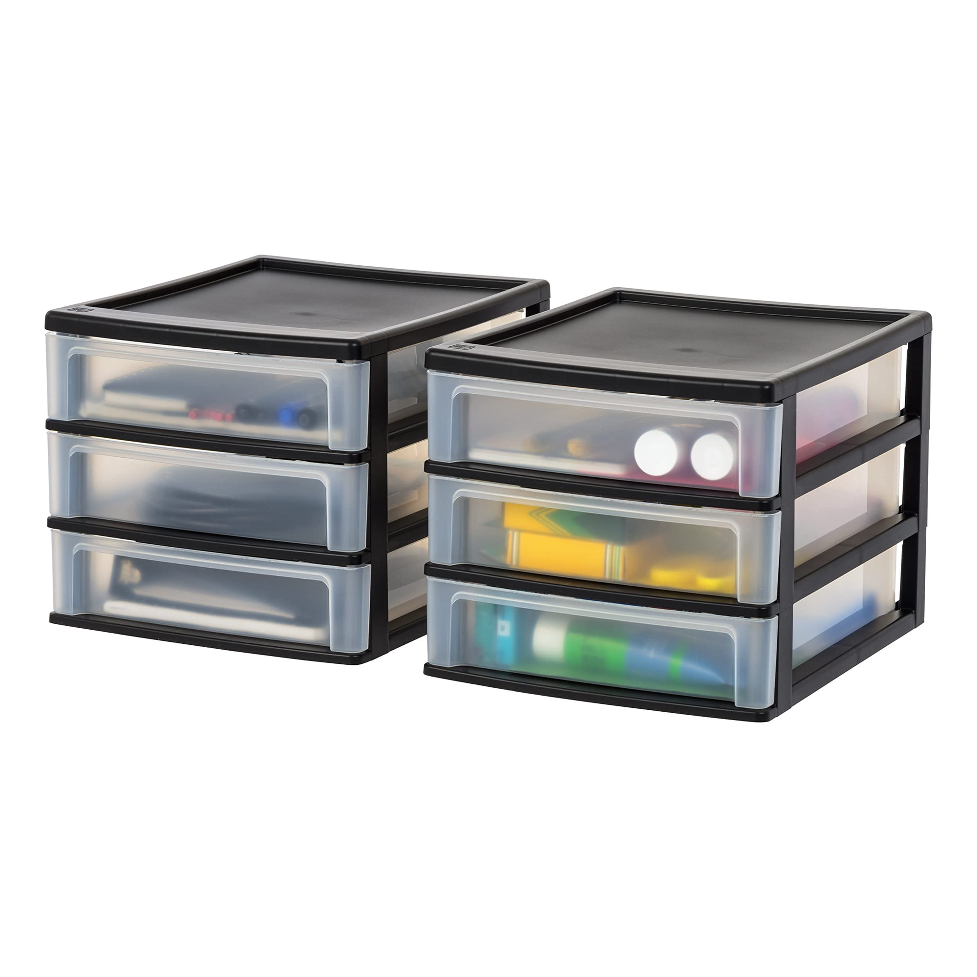 Organizador De Almacenamiento Iris Usa De Plástico Con 3 Cajones, Paquete De 2, Negro