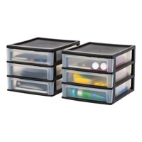 Organizador De Almacenamiento Iris Usa De Plástico Con 3 Cajones, Paquete De 2, Negro