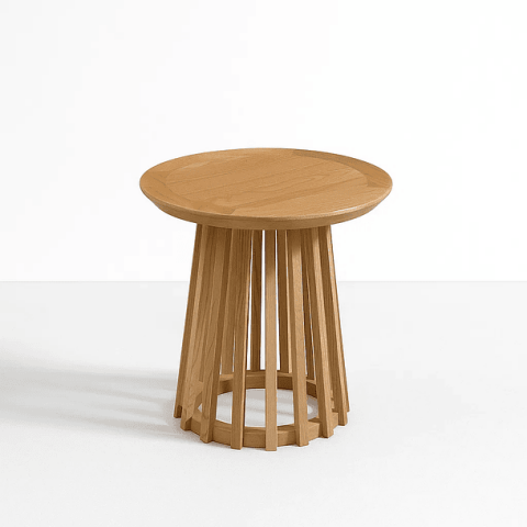 Klik Muebles - Mesa Redonda De 50 Cm Madera Natural Con Base Estilo Rejilla