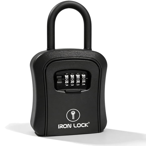 Caja de seguridad para llaves Iron Lock mediana, negra, con pasador en U