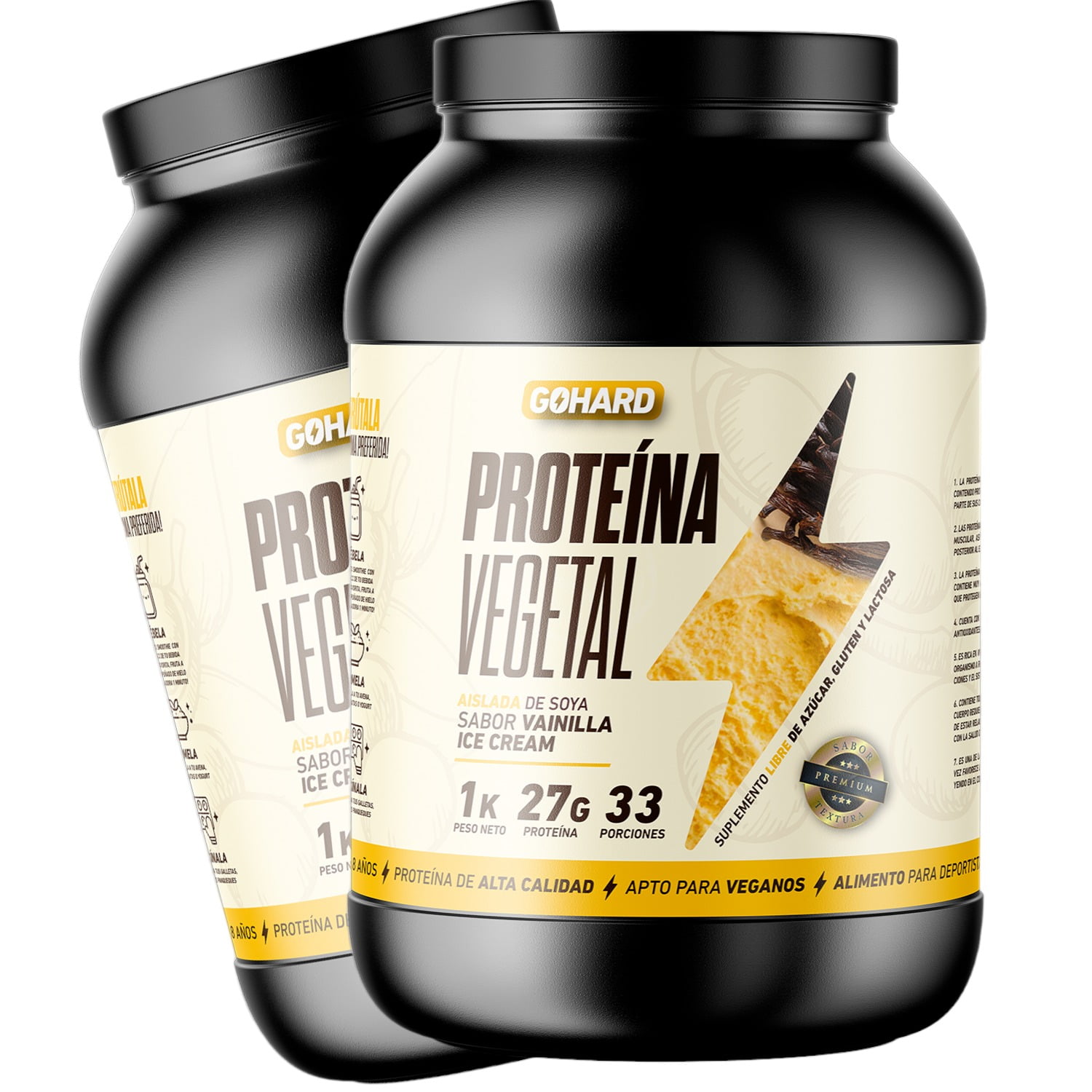 Gohard - Pack Proteinas Vegetales 2kg En Total 66sv Vainilla