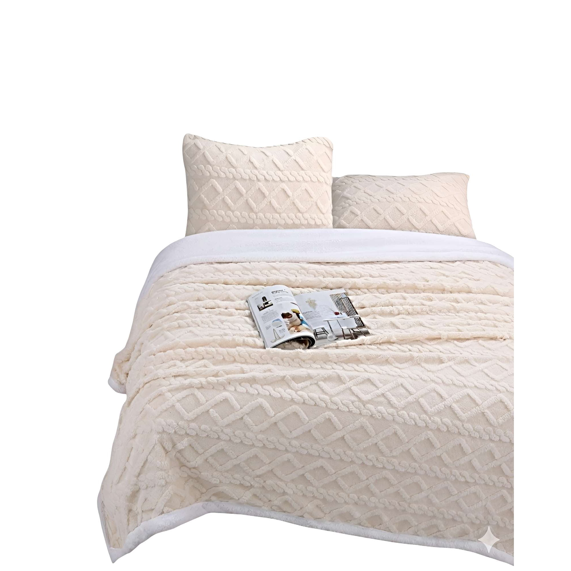 Genérico - Frazada Texturizada Con Sherpa 2 Plazas Beige