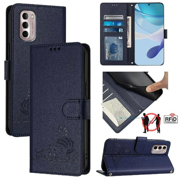Funda tipo cartera FOXDOCK para Motorola MOTO G Stylus 2022 4G con soporte, ranuras, RFID, diseño de gato