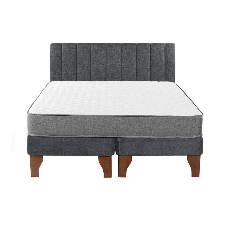 Cama Europea Gris + Respaldo Tubular 2 Plazas 150X190Cm