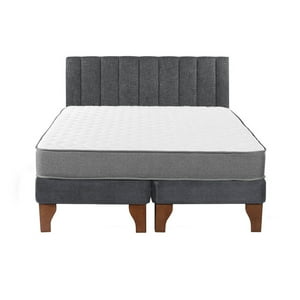 5° Sueño - Cama Europea Gris + Respaldo Tubular 2 Plazas 150X190Cm