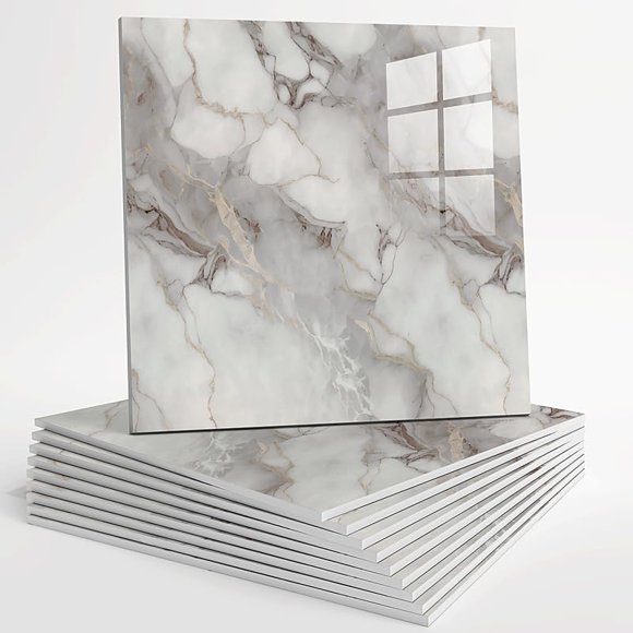 10 piezas de azulejos autoadhesivos impermeables para ducha, paneles de pared de mármol, 11.8"x11.8", azulejos para salpicadero, paneles de PVC para baño, cocina y sala, blanco (5)