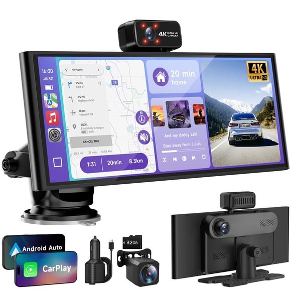 Pantalla CarPlay TUIFAC RC09 de 10,26" inalámbrica con cámara 4K de 3 canales