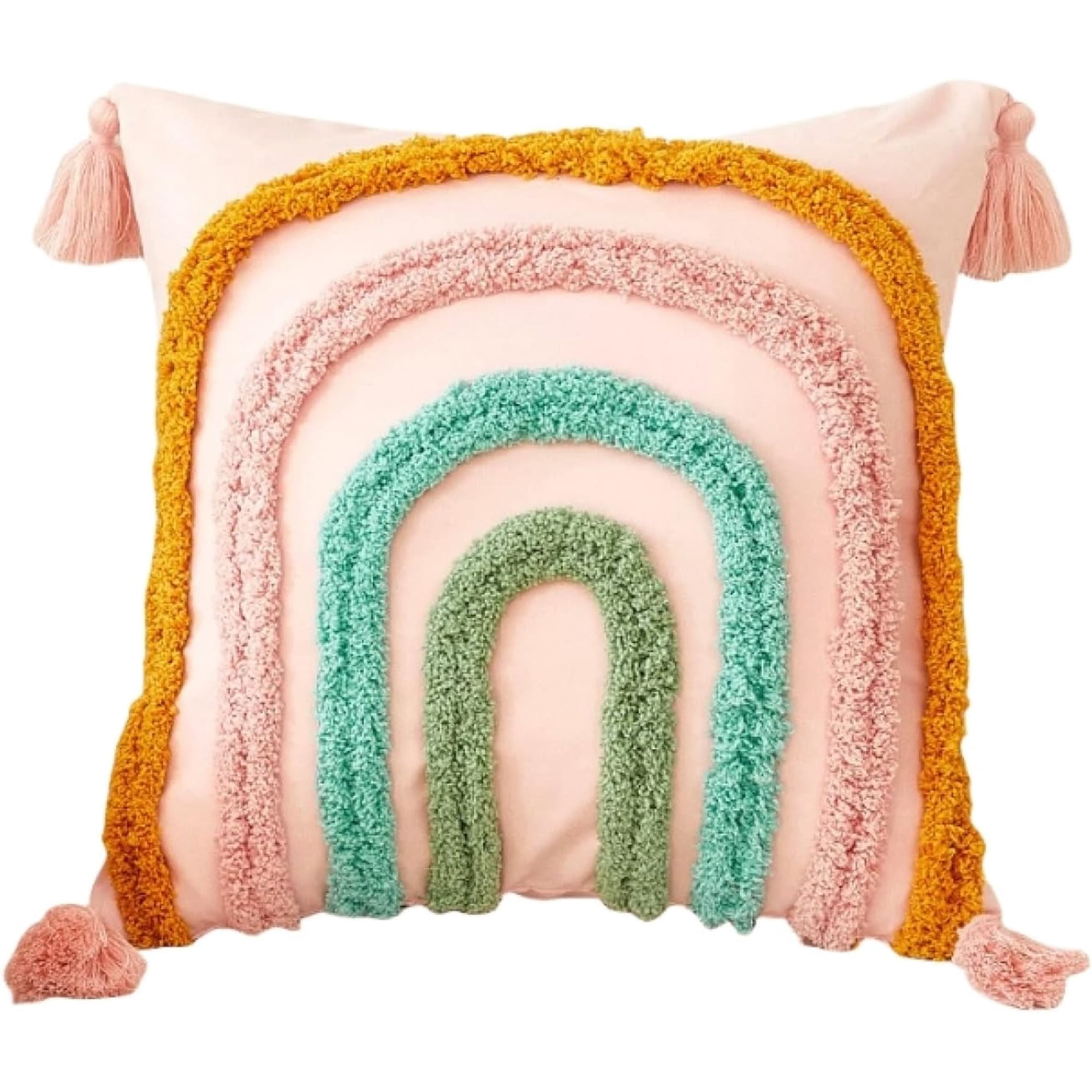Xmhytop 1 Almohadas Bohemias Rellenas, Chenilla Suave, Rayas Decorativas, Cuadradas 18x18 Pulg, Neutras Para Sofá, Blanco