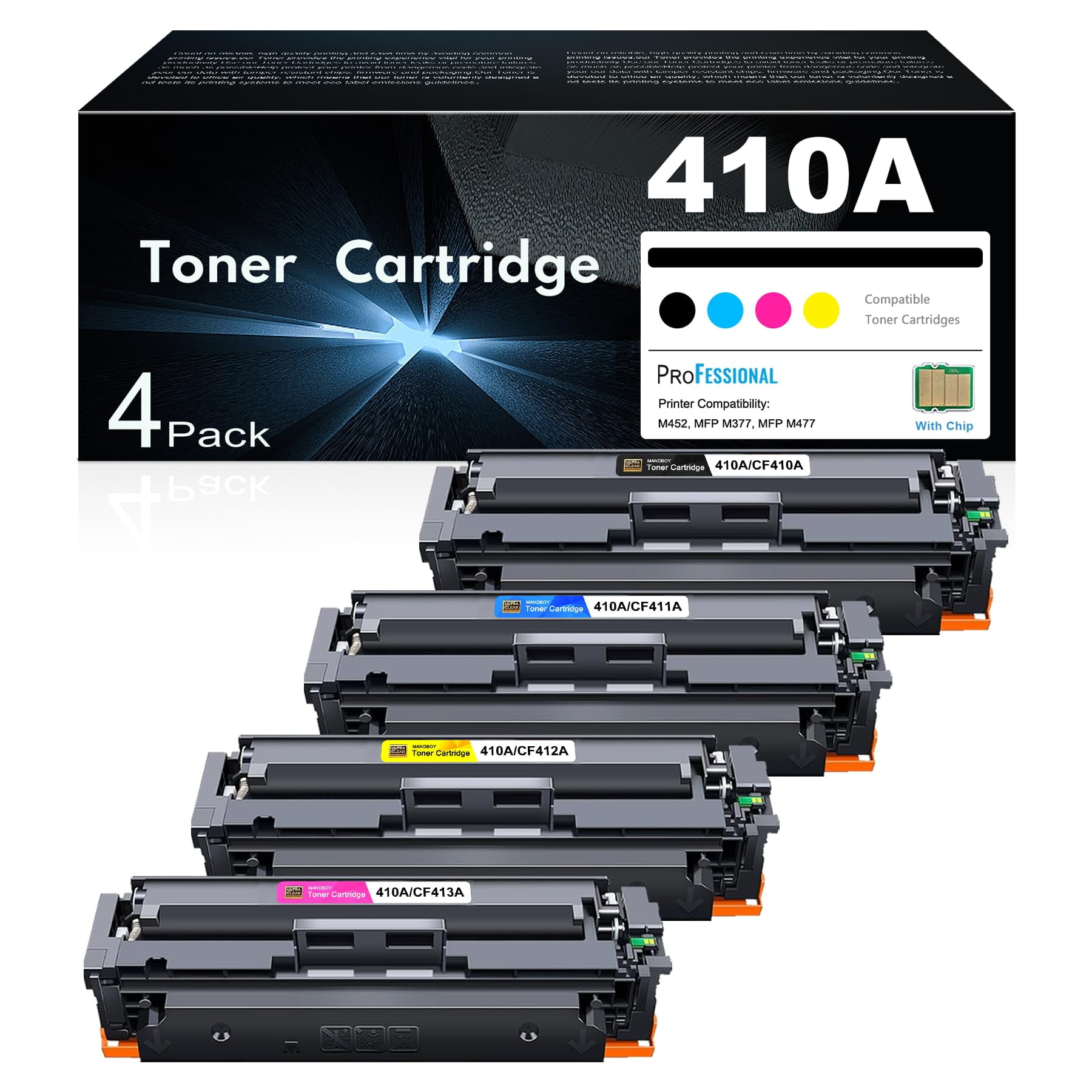 Paquete De 4 Cartuchos De Tóner Mandboy 410a De Alto Rendimiento Para Impresora Hp