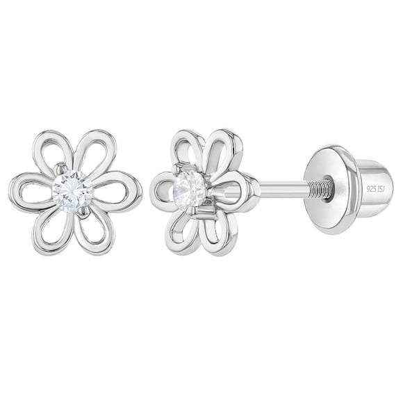 Aros de flor de 6mm con circón rosado al medio para bebes