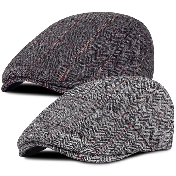 Gorra Senker Newsboy para hombre, mezcla de lana de tweed en espiga, paquete de 2 unidades