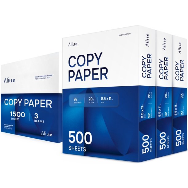 Papel para impresora Alitte 8,5 x 11 in (21,6 x 27,9 cm) 1500 hojas 20 lb (75 g/m²)