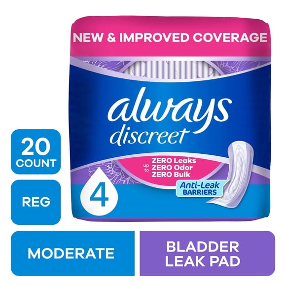 Protectores Always Discreet Regular, absorción moderada, 20 unidades