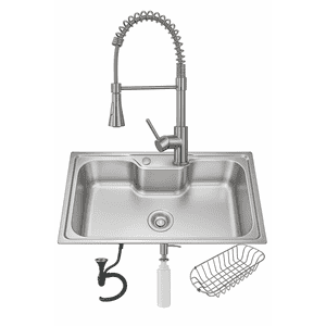 Genérico - Pack Lavaplatos Empotrado Simple 60X42X20Cm Fabrizio + Llave Monomando Flexible Profesional Plata