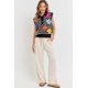 thumbnail image 3 of Camisa de Punto Acanalado sin Mangas con Estampado de Flores de Saronita, Parche a Rayas, Botones Al Frente, Color Negro/marfil (para Mujer), 3 of 4