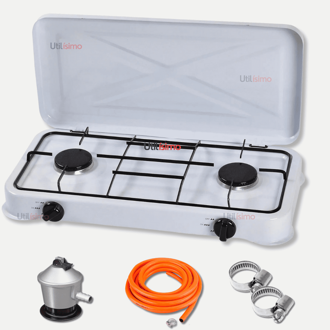 Line - Cocina A Gas Encimera 2 Platos Blanca Y Kit De Instalación