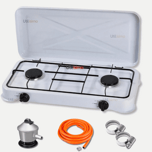 Line - Cocina A Gas Encimera 2 Platos Blanca Y Kit De Instalación