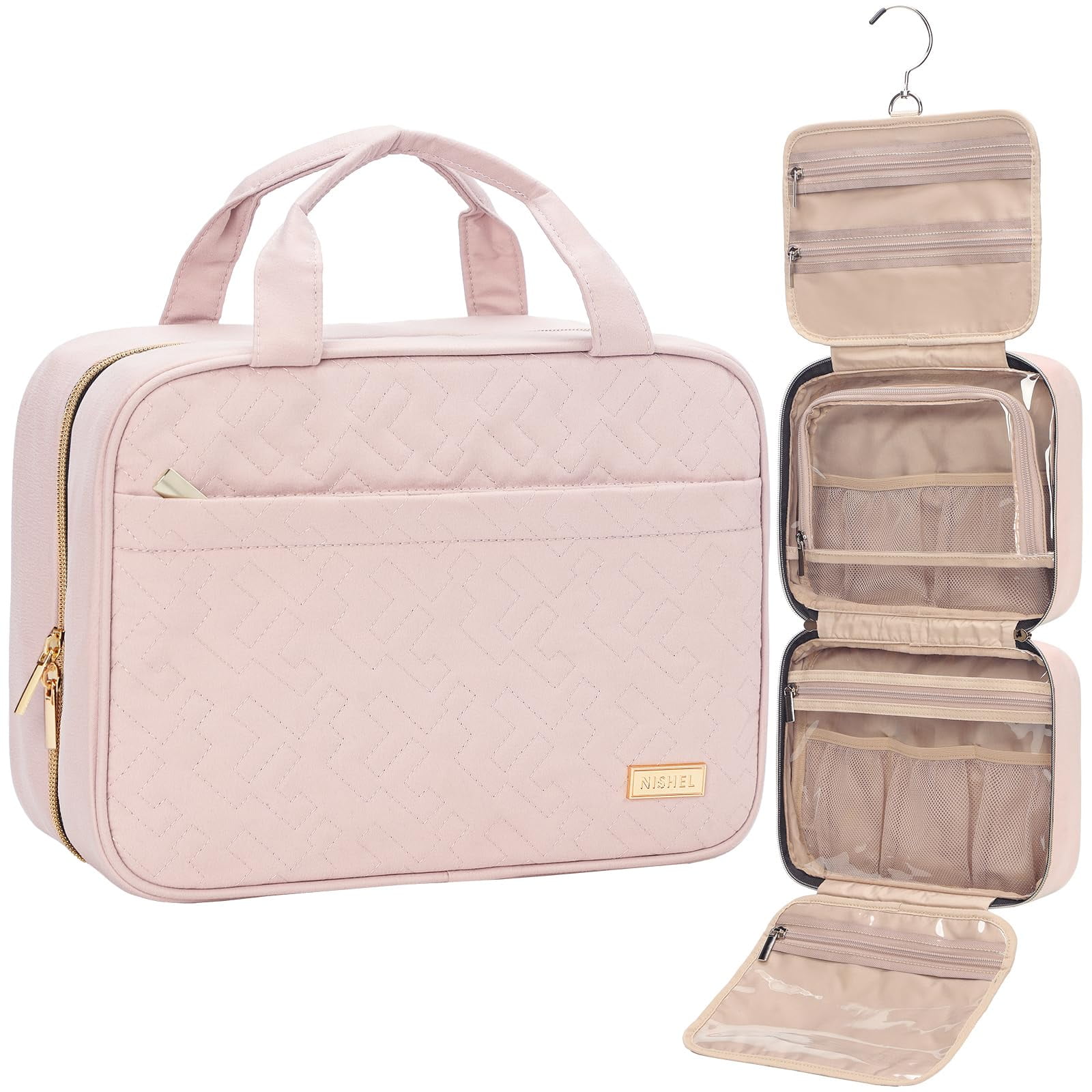 Neceser De Viaje Nishel Para Mujer Con Organizador Colgante, Color Rosa