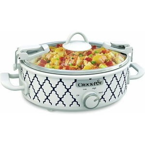 Crock Pot - Olla De Cocción Lenta Para Cacerolas Mini De 2.5 Cuartos, Crockpot, Blanco/Azul