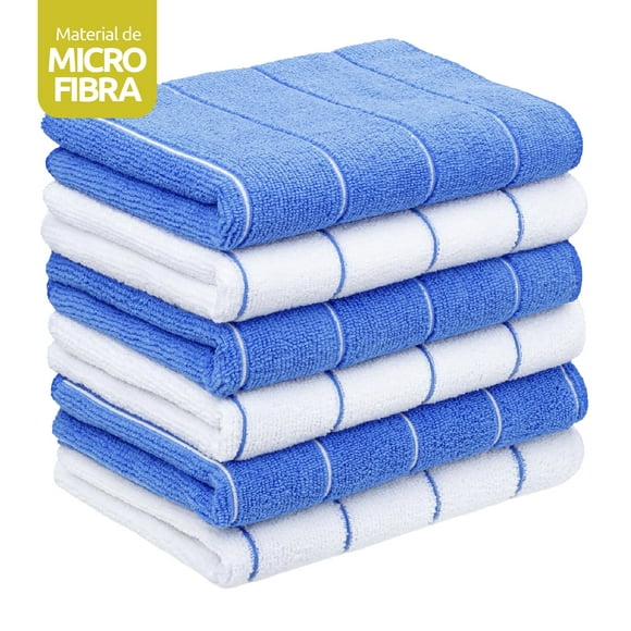 Pack De 12 Paños De Cocina 60x40 Cm Microfibra Azul Y Blanco
