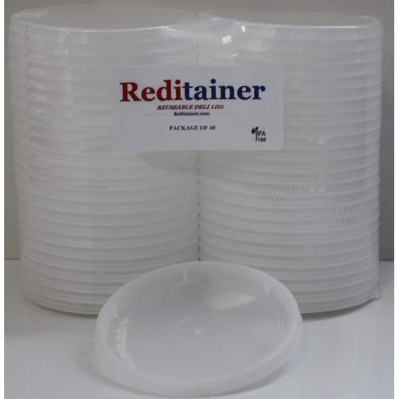 Tapas para contenedores de delicatessen Reditainer de plástico herméticas, 48 unidades